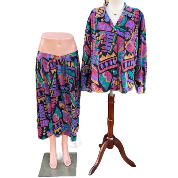 Lilli Ann Collections ~ Large~ USA Union Made Purple/Black ~ Geometric ~ Dress - Picture 2 of 16